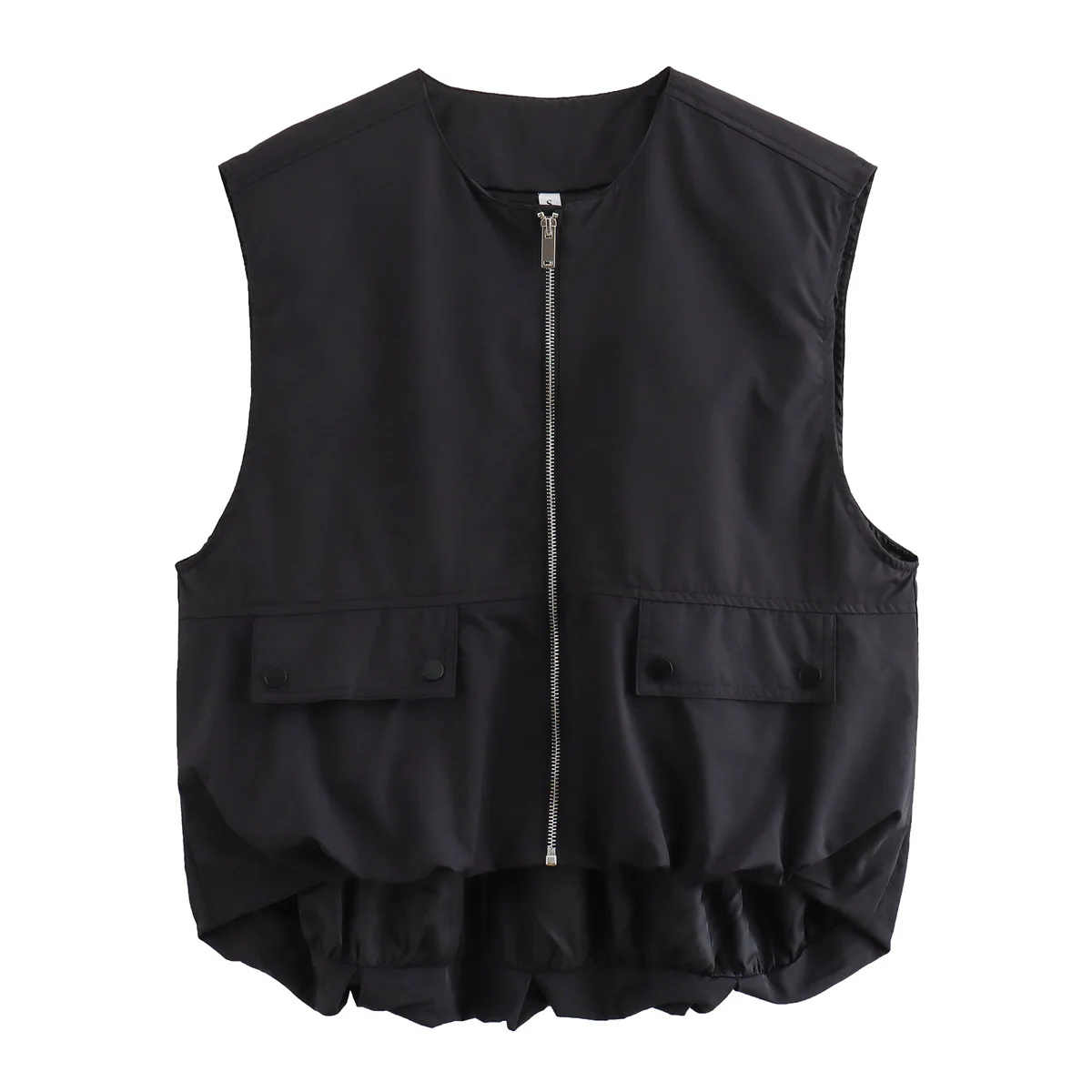 TRAF Ruched Cropped Vests for Women Oversized Sleeveless Vest Woman Zip Summer Women's Tailored Vest Streetwear Women's Jackets