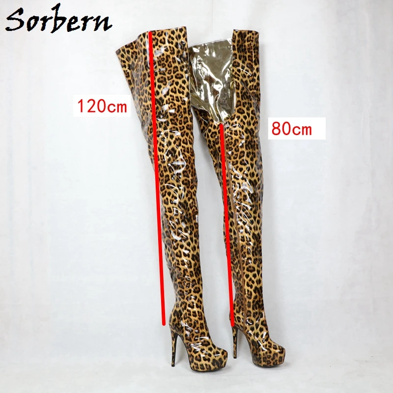 

Sorbern Custom Super Long Leopard Boots Women Fetish Style Drag Queen 80Cm Crotch 120Cm Outside Shaft Long Boot Hidden Platform