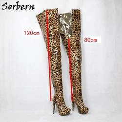 Sorbern stivali leopardati Super lunghi personalizzati donna stile Fetish Drag Queen 80Cm cavallo 120Cm piattaforma nascosta con stivale lungo con albero esterno