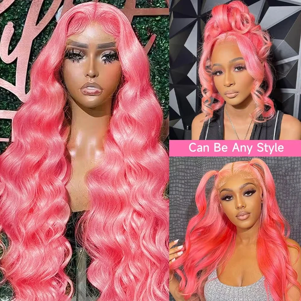 13x4 Body Wave Light Pink Lace Front Wig Brazilian Human Hair Wigs Colored Wig 13x6 Transparent HD Lace Frontal Wigs For Women view 5