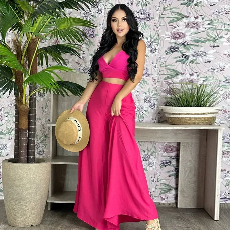 

Women Elegant Lady Office Style Suspenders Sleeveless V-Neck Suit Set Buttoned High Waist High Waist Trousers Summer 2023