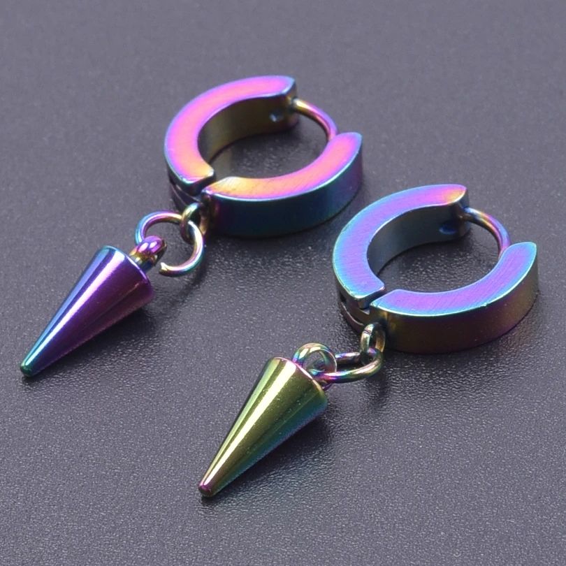 Cone Pendant Earrings For Women/Men Accessories Punk Jewelry Vintage Rainbow Hoop Ear Piercing Boucle D’Oreille Acier Inoxidable