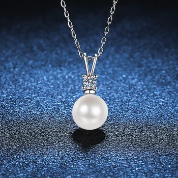 Real D color moissanite necklace pearl pendant for women S925 silver proposal wedding bridal neck chain jewelry