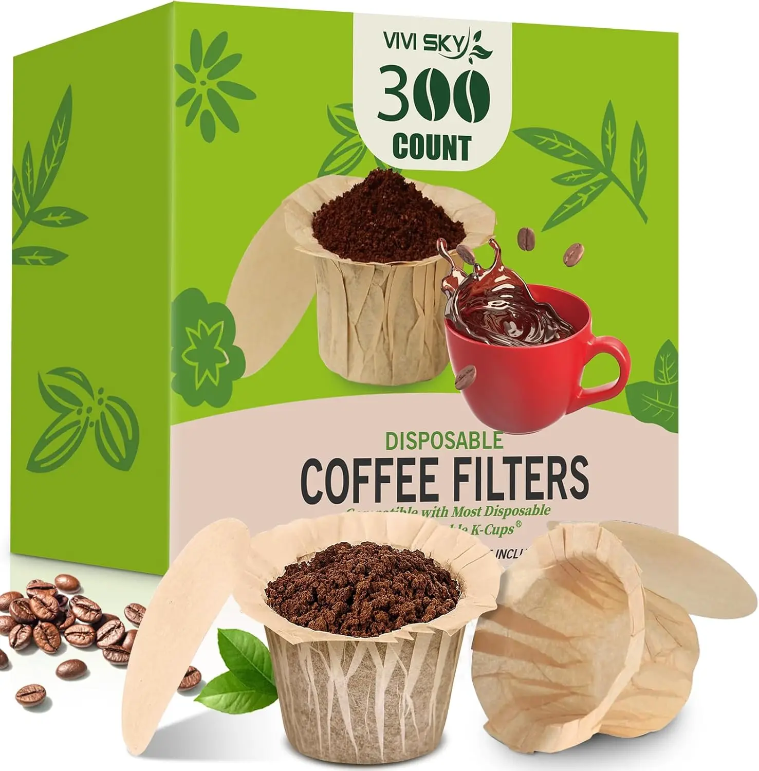 Disposable K-Cup Coffee Paper Filters with Lid, Fits All Keurig Single Serve Machines, Natural (300 Count)