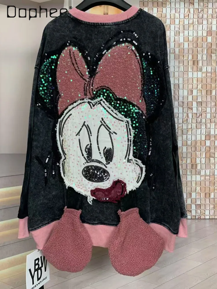 

Fashion Brand Autumn Pullover Fashion Sequin Round Neck Loose Three-Dimensional Cartoon Round Neck Fashion Sweatshirt for Women
