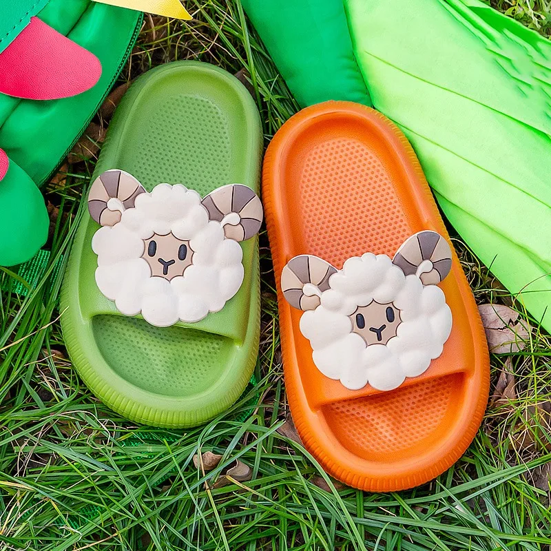 Children Slippers Cartoon Sheep Thick Platform Beach EVA Soft Sole Slide Sandals Casual Indoor Bathroom Anti-slip Shoes