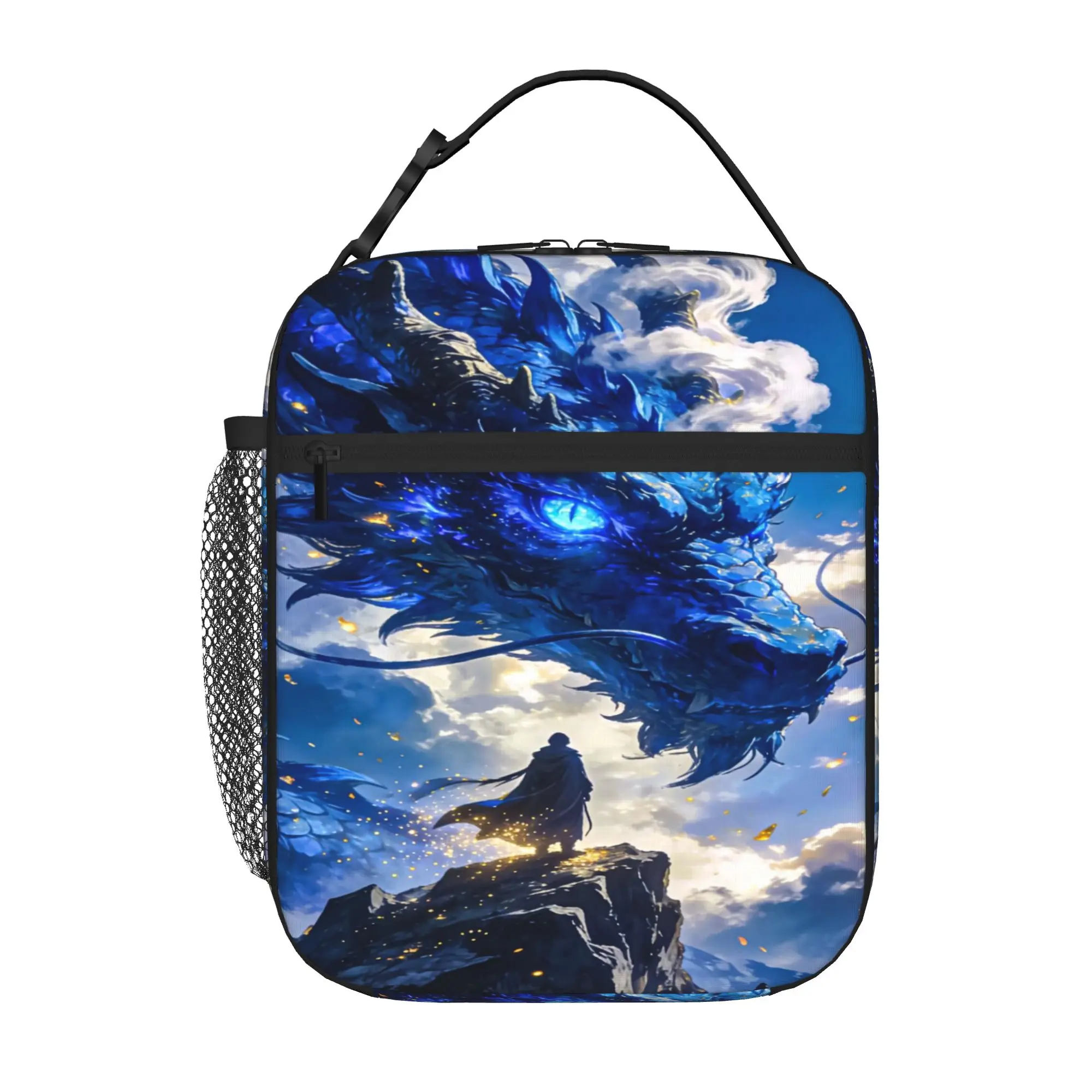 Back to school season  Food Bag Blue Mountain Summit Dragon Fantasy Art Washable Cool Classic Lightweight Lunch Bag