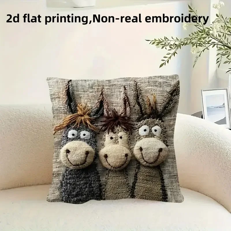 VIKAMA 3D Smiling Donkey Cushion Cover Cartoon Donkey Sofa Cushion Cover Home Decor Comfortable Bed Pillowcase Bedding