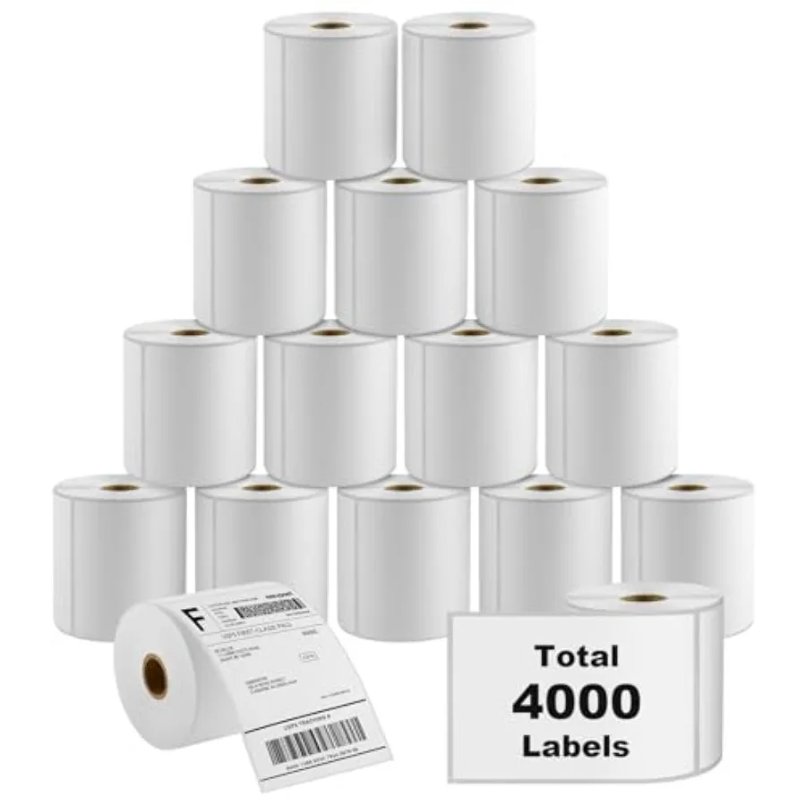 

4" x 6" Direct Thermal Labels, 4000 Pcs/16 Rolls, Perforated White Mailing Shipping Package Labels, Commercial Grade, Permanent