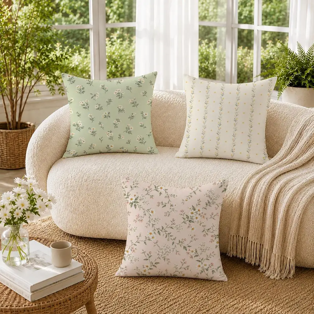 Korean Daisy White Lilacs Cushion Cover Soft Short Plush Pillow Cases Hidden Zipper Cutecore Sofa Bedroom Home Decor Gift
