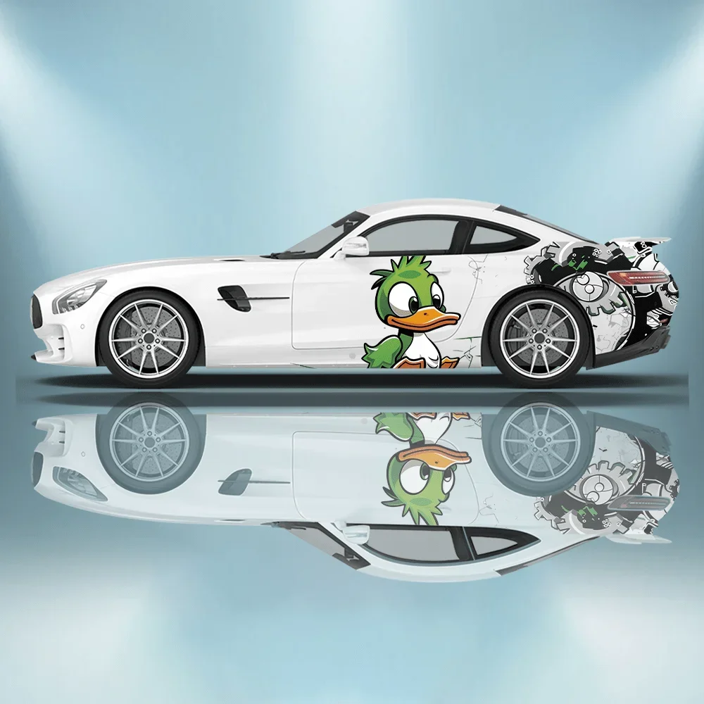 Grüne Flat Billed Duck Cartoon Auto Vinyl Wraps Aufkleber Selbstklebender PVC Aufkleber Geeignet für LKWs SUV Dekor Autozubehör