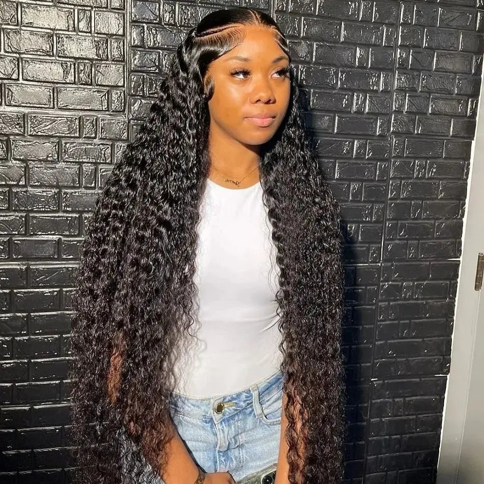 250 Density HD 13X6 Transparent Deep Water Wave Curly Human Hair Lace Frontal Wig 30 34 Inch 13X4 Lace Front Human Hair Wigs image 5