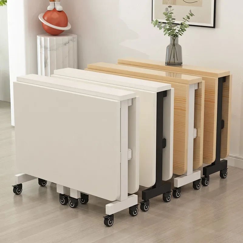 Pure solid wood folding dining table household small apartment multi-functional movable retractable rectangular eating