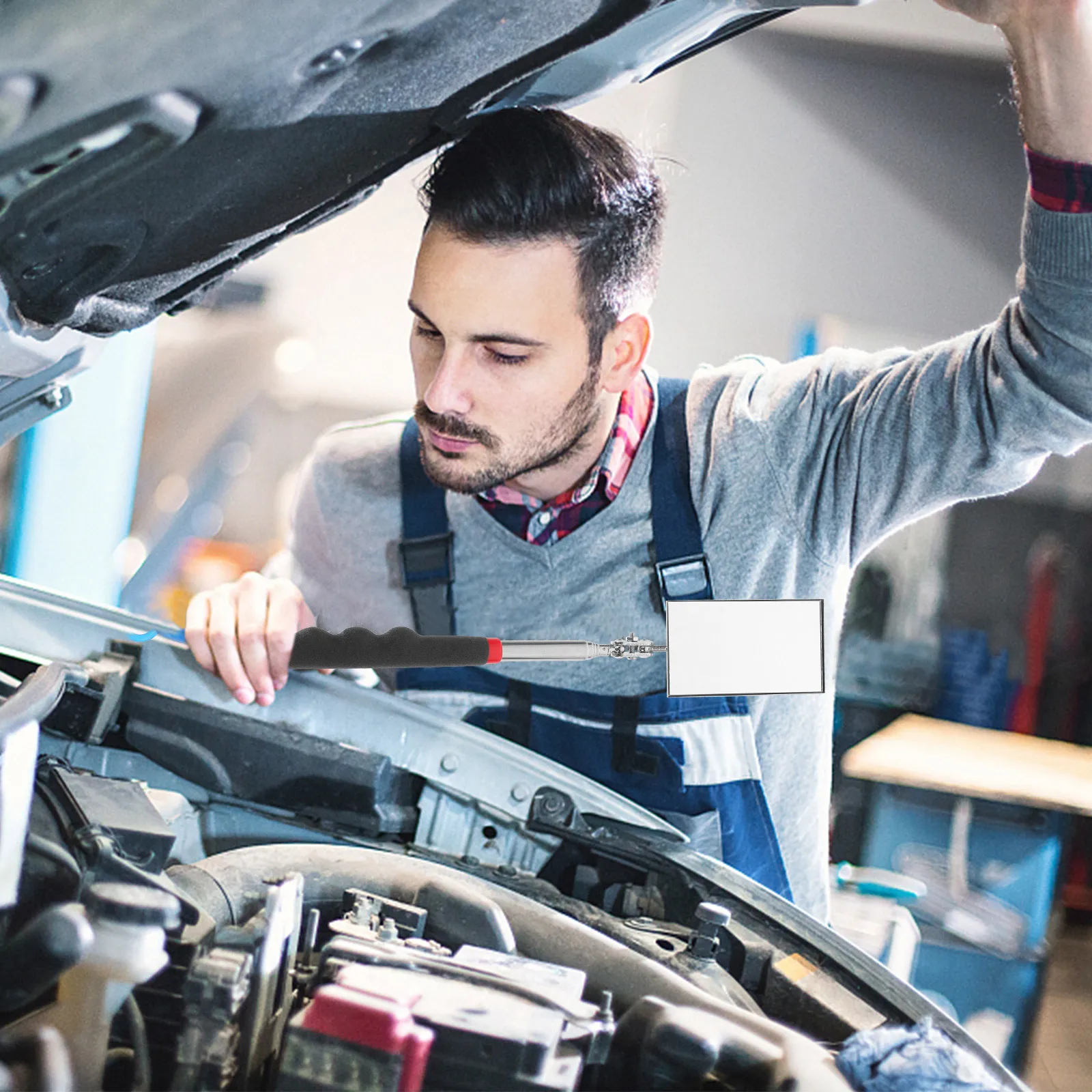 مرآة فحص تصغير مرآة ميكانيكية أوتوماتيكية مرنة قابلة للتمديد وقابلة للتعديل للعرض الإضافي وفحص المركبات