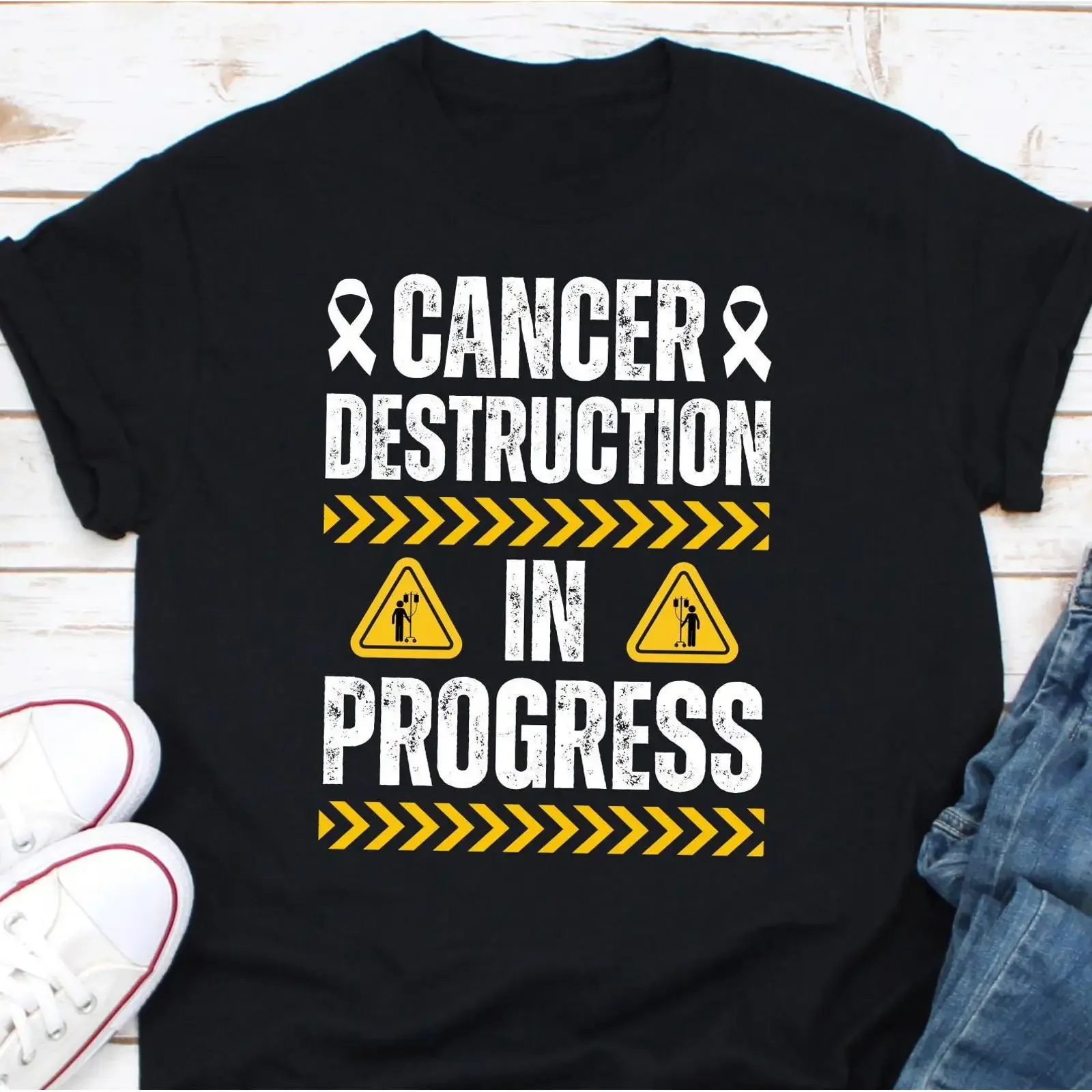 Cancer Destruction In Progress T Shirt Chemo Day Patient Treatment Funny Awareness Oncology vintage Washed Slightly Unisex