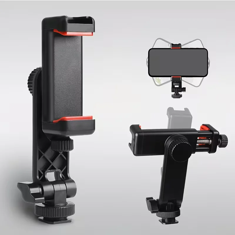 Telefon-Stativhalterungsadapter mit 1/4-Zoll-Schraube und 2 Cold-Shoe-Clips für Selfie-Stick, Kamera, Einbeinstativ, Stativständer, 360° drehbar