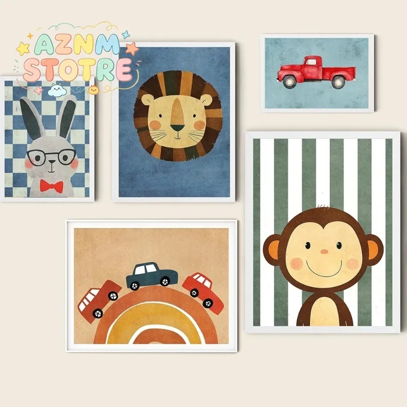 Funny Animals Posters Prints Wall Art Canvas Neutral Nursery Pictures For Baby Kids Room Decor Tiger Lion Frog Bear Cat Ballo