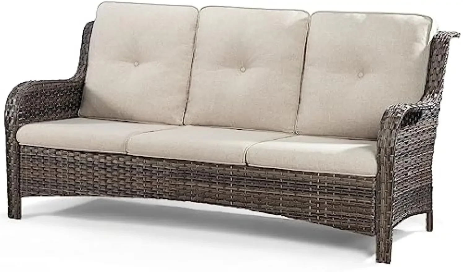 

Outdoor Patio Couch Wicker Sofa - 3 Seater Rattan Sofa for Outside Patio Garden with Deep Seating and Olefin Cushions