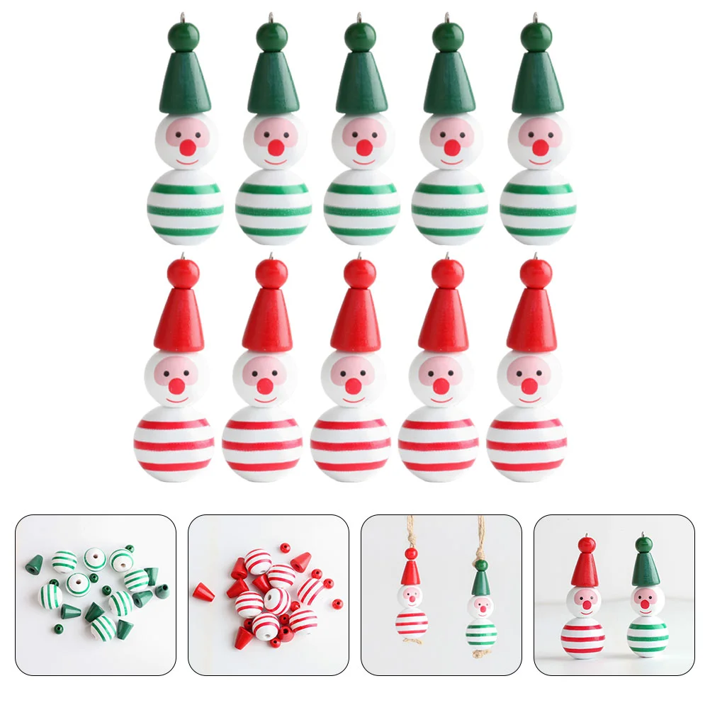 40 Pcs Christmas Tree Wooden Bead Snowman Beads for Crafts Garland Tassel DIY Pendant Hanging Loose Decorations