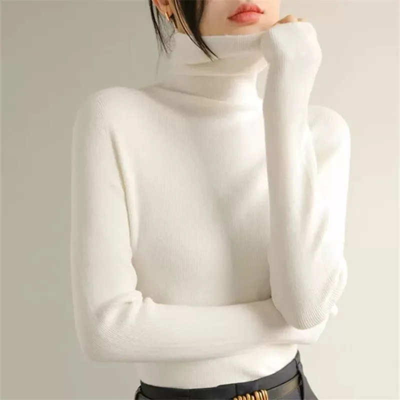 

Knitted Sweater Women Pullovers New Long Sleeve Turtleneck White Knit Sweater Pullover Women Tops Sweaters Women Clothing Q1144