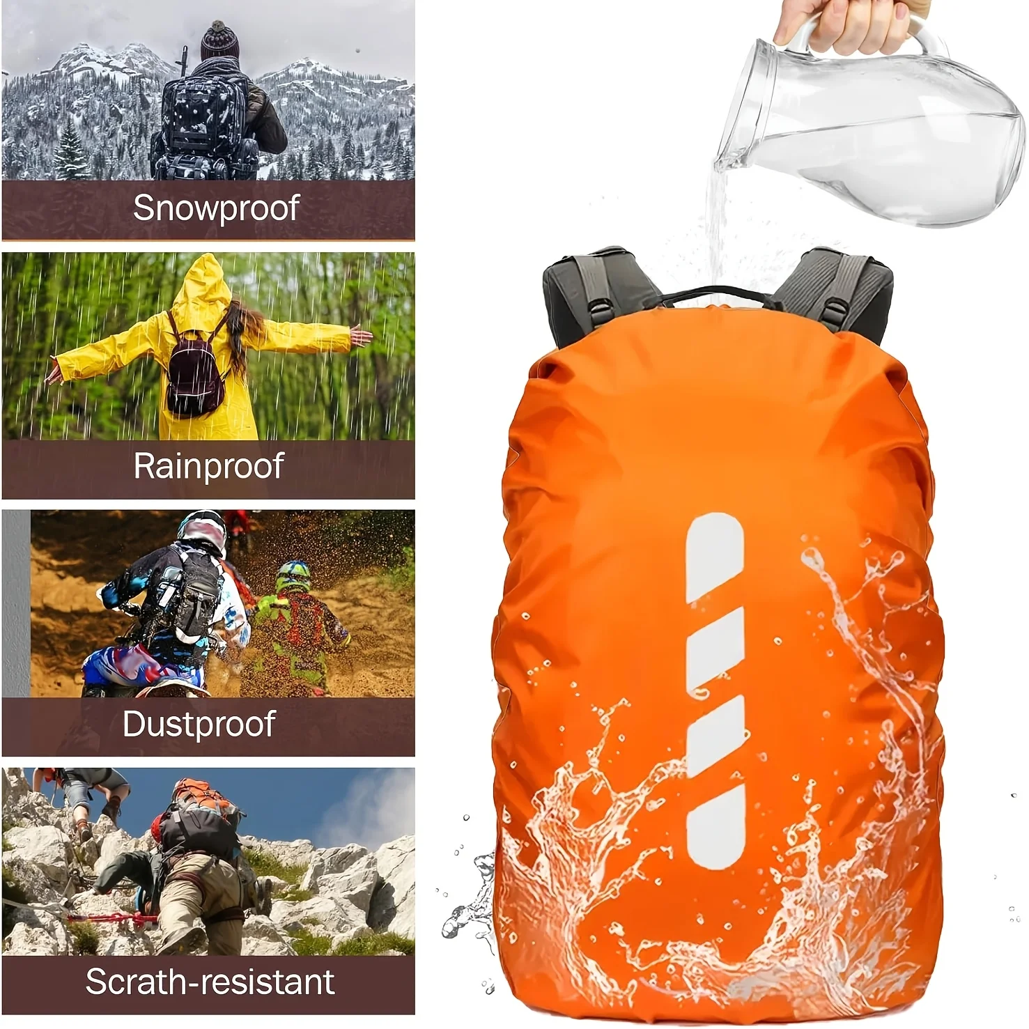 Reflective Waterproof Backpack Rain Cover Outdoor Sport Cycling Night Safety Light Raincover Case Bag Cover for Hiking Camping