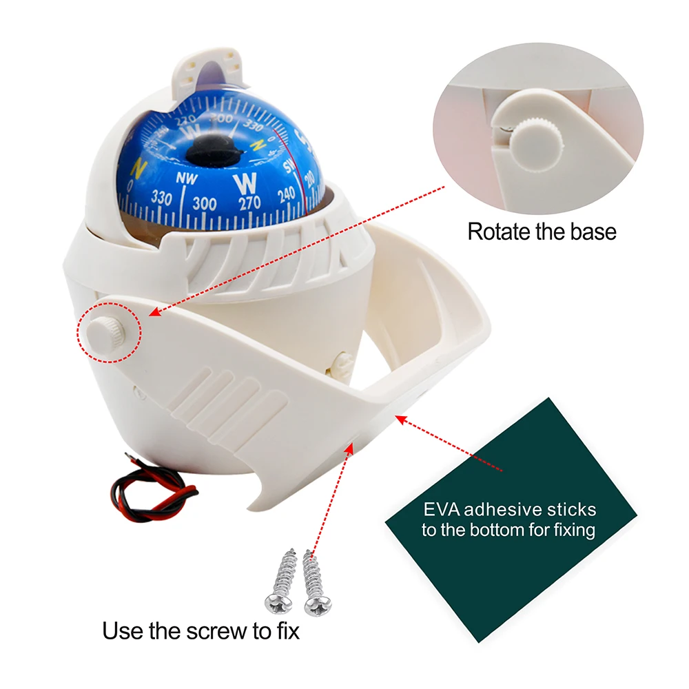 Waterproof Navigation Compass With Electronic LED Light White/Black Sea Pivoting Marine Compass For Boat Yacht Car