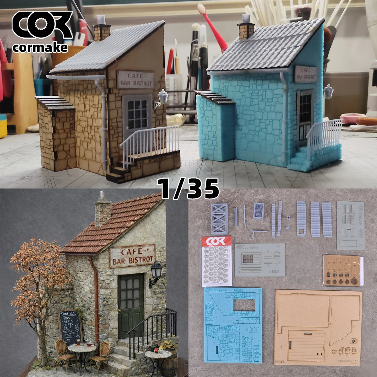 建築縮尺模型キット-1-35-ジオラマ建物住宅ヨーロッパの田舎のビストロ未塗装-diy-シーンモデル軍事レイアウト用