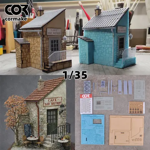Architectural Scale Model Kit 1/35 Diorama Building House European Rural Bistro Unpainted DIY Scene Model for Military Layout