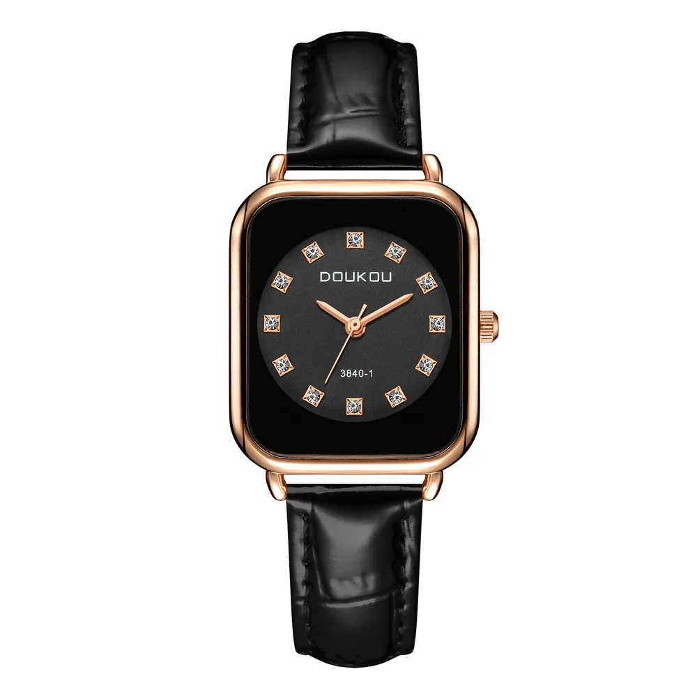 Moda simples strass mostrador quartzo couro pu relógio feminino