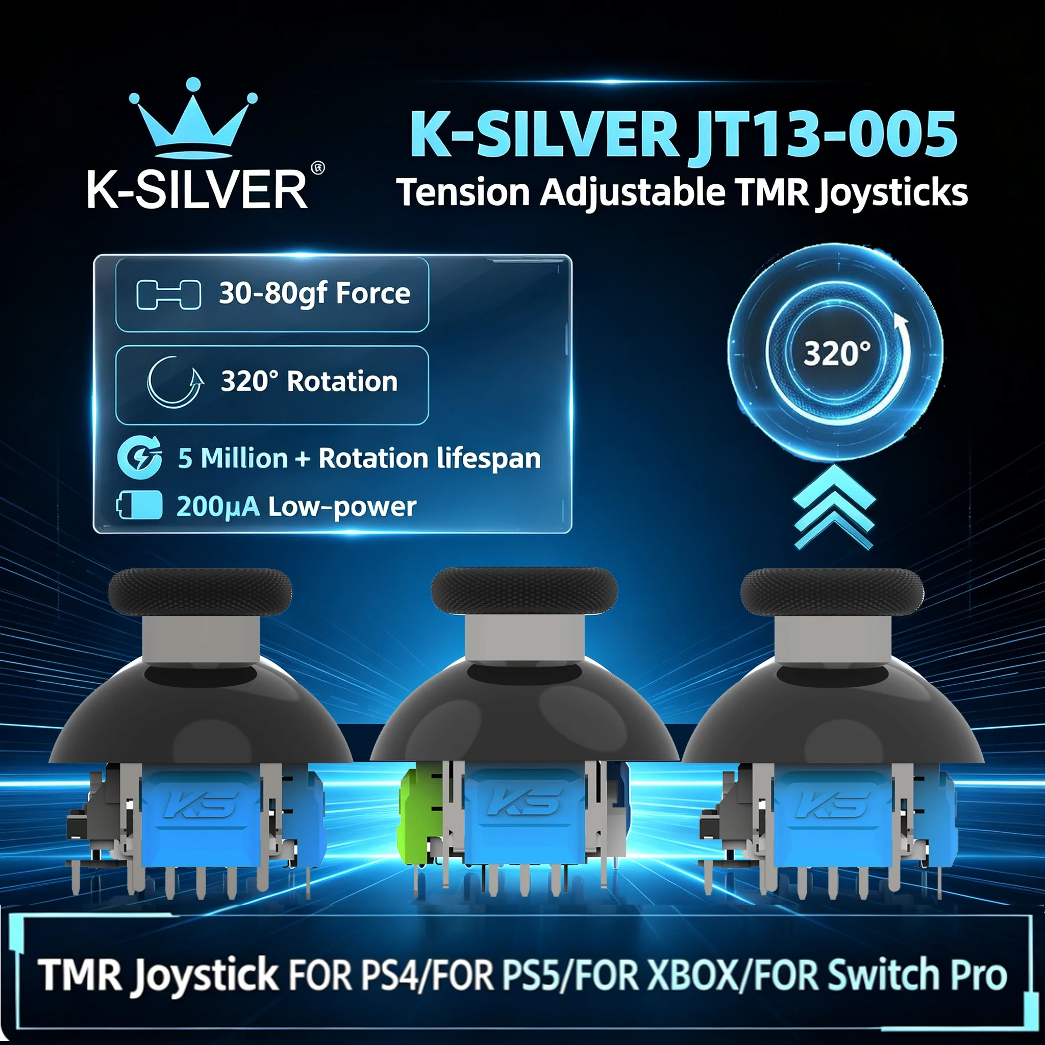 Регулируемый магнитный джойстик JT13-005 с силой нажатия 30-80 гф, антидритовый стик для контроллеров PS4, PS5, Xbox One/Series XS
