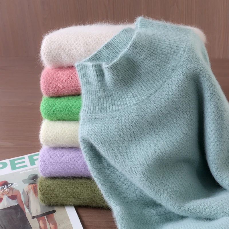 

Autumn And Winter Thickened Mink Cashmere Sweater Women's Semi-High Neck Loose Wool Knitted Bottoming Shirt