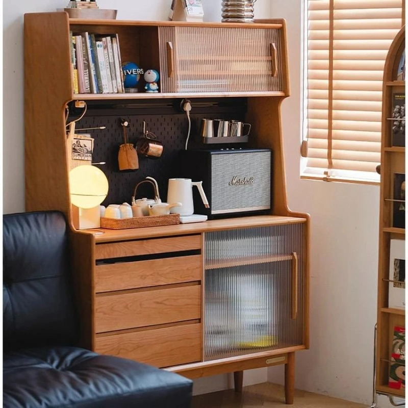 

Nordic simple side cabinet cherry wood solid wood Japanese tea small apartment locker living room integrated wall high cabinet
