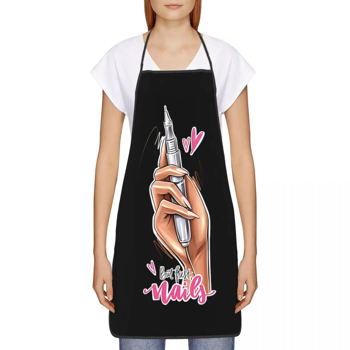 Unisex But First Nails Bib Apron Adult Women Men Chef Tablier Cuisine for Cooking Kitchen Nail Polish Kitchen Baking