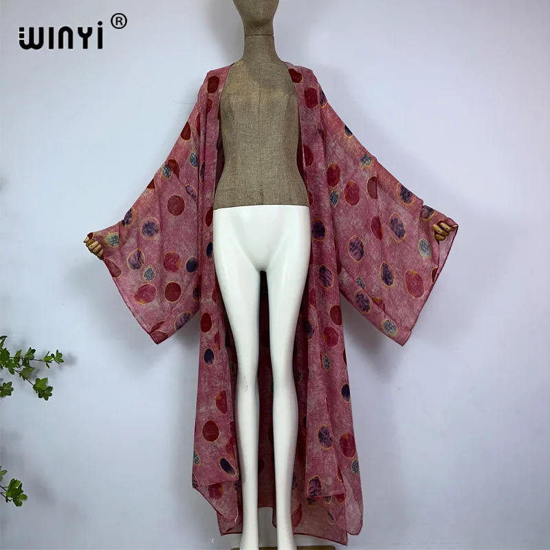 2023 WINYI kimono new boho beach summer print Bikini cover-up sexy vestidos para playa long Sleeve swimsuit woman maxi dress