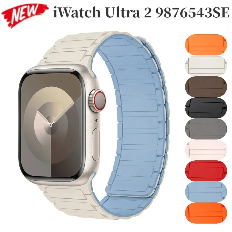 Силиконовый магнитный ремешок для Apple Watch Band Ultra 2 49 мм 10 9 8 7 46 мм 45 мм 41 мм Браслет-браслет для 6 5 4 SE 44 мм 42 мм 40 мм