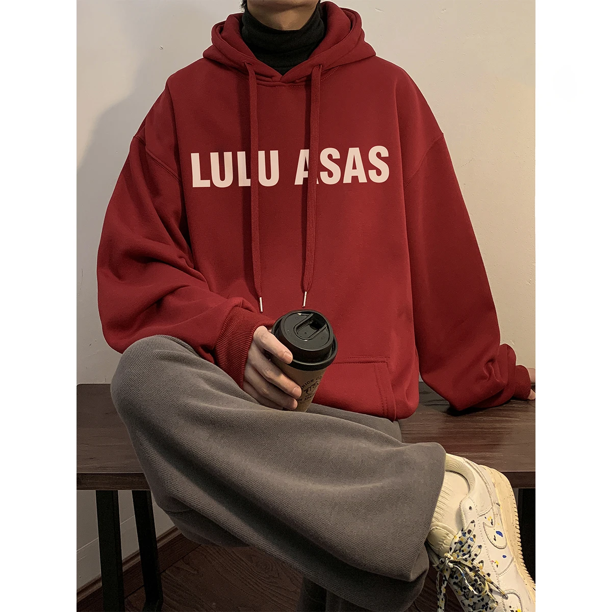 Spring And Autumn Leisure Tide Brand Letter Hooded Printed Hoodie Men's ，Black, Dark Gray, Wine Red, Coffee, Apricot,