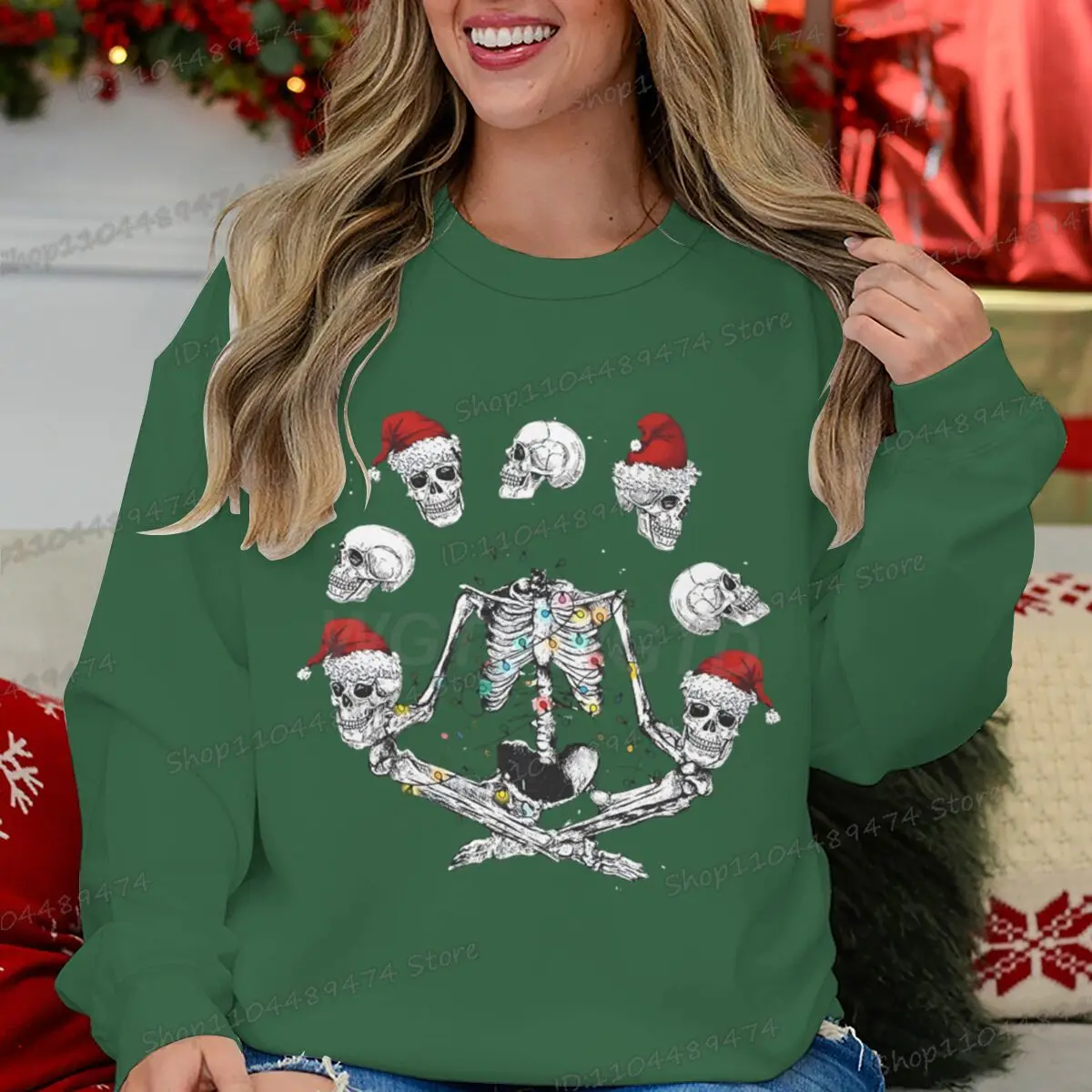 البرية عيد الميلاد الهيكل العظمي بلوزات اليوغا التأمل الجمجمة البلوز هدية للرجال النساء عيد ميلاد سعيد طويلة الأكمام الشارع الشهير #4