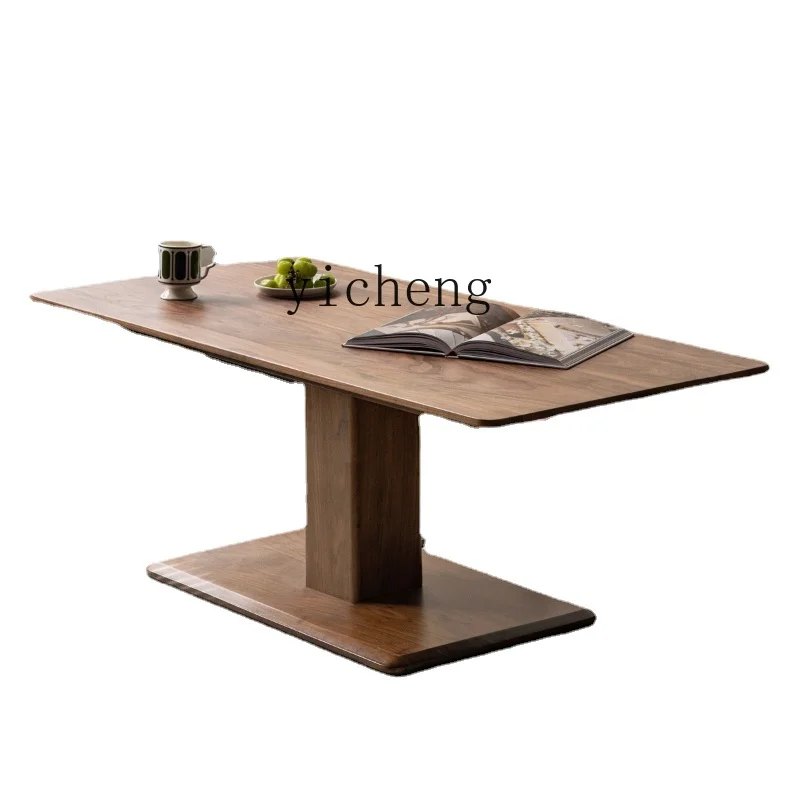 

Tqh Solid Wood Coffee Table Black Walnut Liftable Meal Table Household Oak Desk Living Room Tea Table