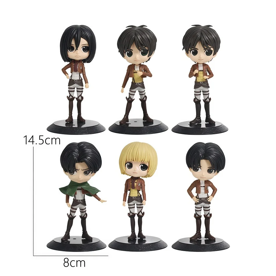 1-6 Pcs Anime Attack on Titan Figure Levi Ackerman/Eren Yeager/Mikasa Ackerman Figurine Qposket Collection Model Doll Toys Gift