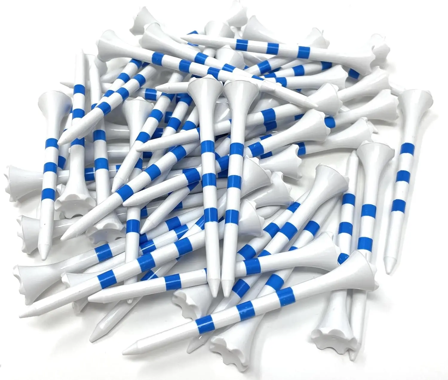 

100 Plastic Golf Tees 3 1/4" White Blue Stripes Bulk Durable High Visibility