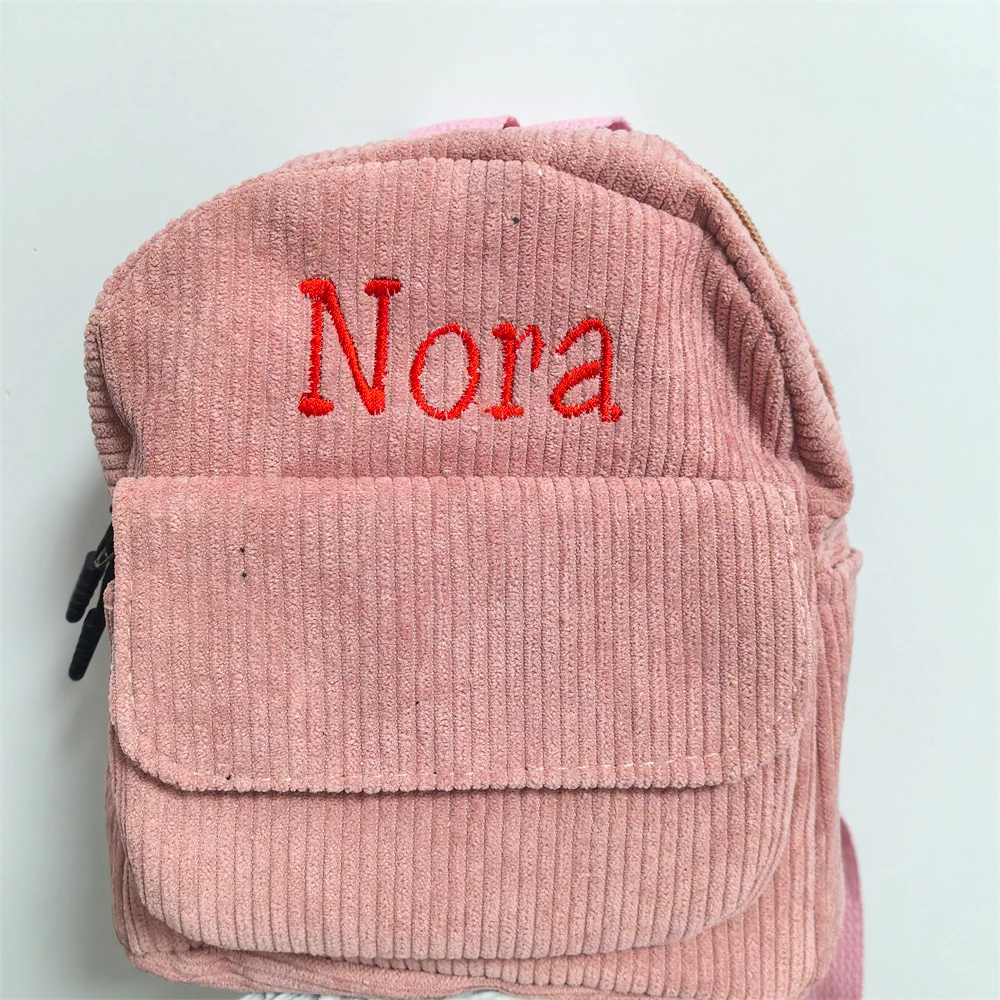 

Kid's Mini Corduroy Backpack Personalized Name Women's Backpack Outdoor Bag Custom Embroidered Name Small Size Simple Backpacks