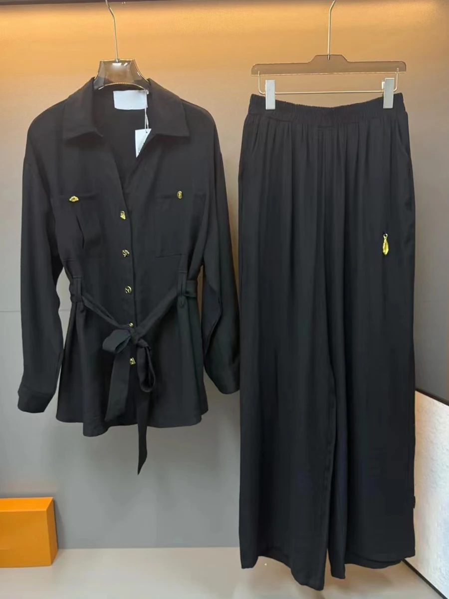 GALCAUR Solid Spliced Pocket Two Piece Set Female Lapel Long Sleeve Shirt Casual Lazy Women's Trousers Sets Autumn Fashion New