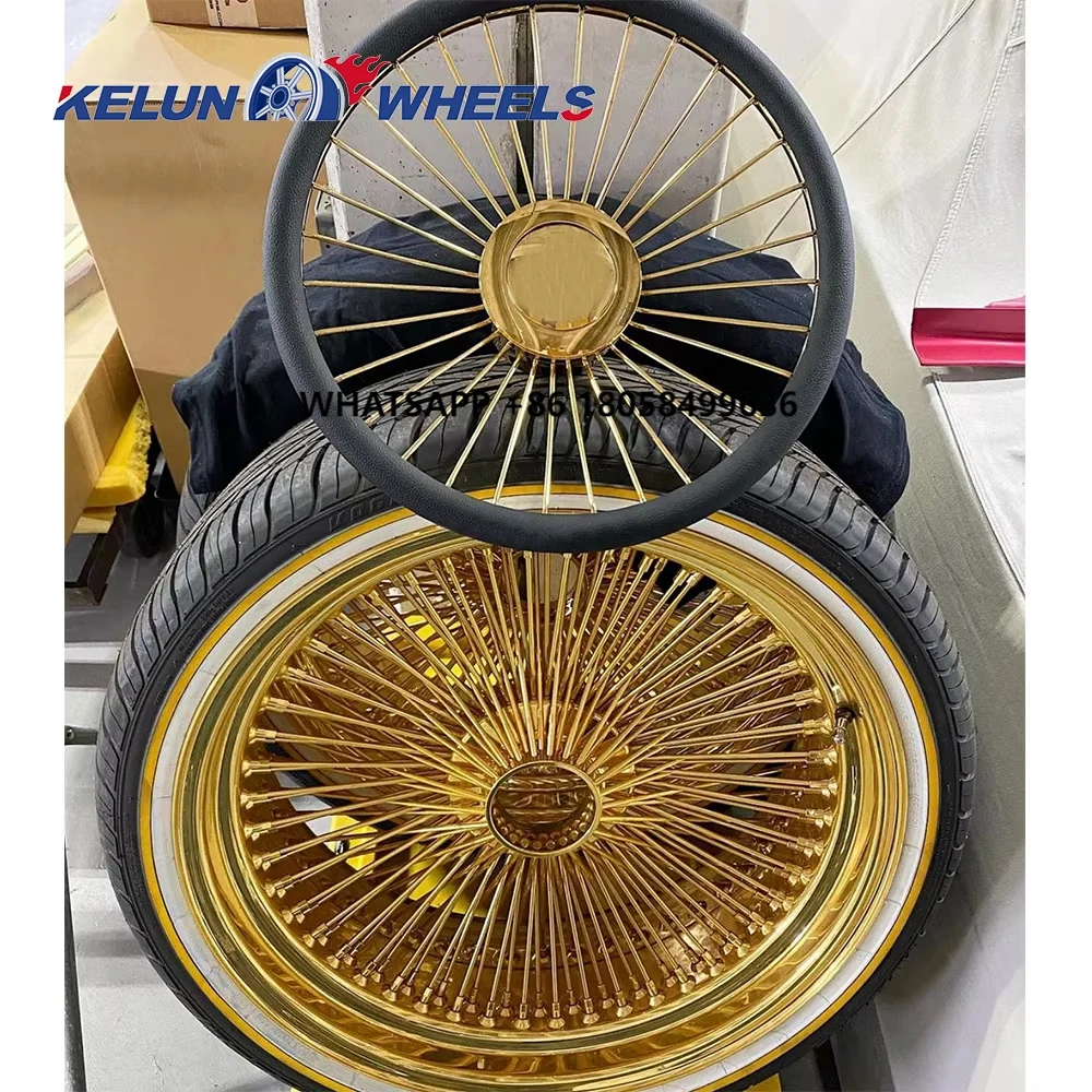 

Chevrolet Style 15-inch Rose Gold Chrome Steering Wire Wheel Dayton Wire Wheels Spoke Rims