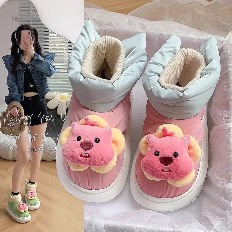 

Cute Sweet Girl Pink Ruby Bread Shoes for Women 2024 New Winter Explosive Super Thick Plush Warm Campus Snow Boots