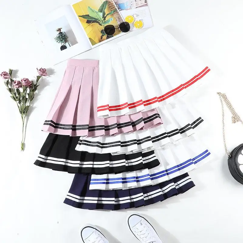 

Elastic Waist Pleated Skirt Women's Spring Summer Stripe Waist Short A-Line Skirt Elastic Skirt Autumn Winter Slimming H...