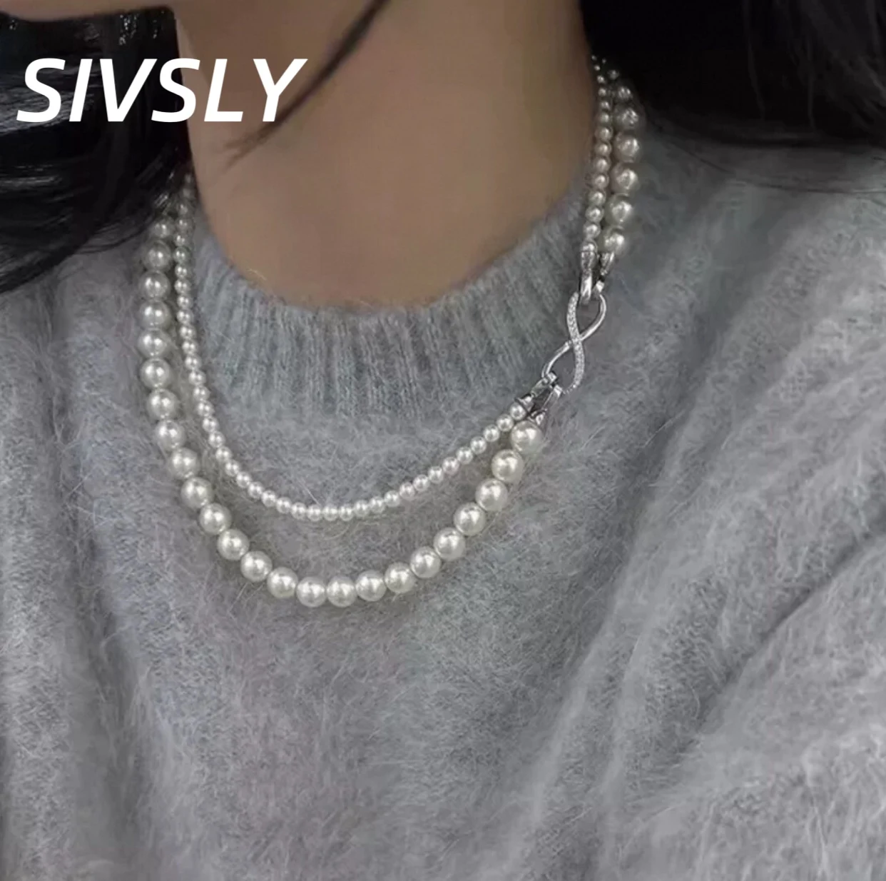 

Классическое двухслойное жемчужное ожерелье из стеклянных бусин семьи Ши для женщин, роскошный стиль, цепочка-колье, осень-зима