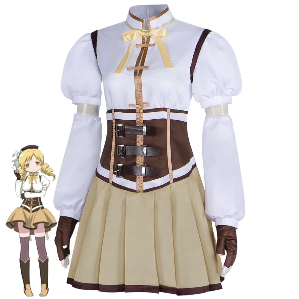 Anime Puella Magi Madoka Magica Tomoe Mami Cosplay Kostuum Madoka ☆ Magica Combat Uniform Pruik Vrouw Mooi Kawaii Kerstpak