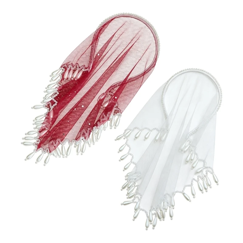 Party Headpiece with Reflective Dimensional Mesh Draping, and Teardrop Fringe on a Structured Alloy Band M76B