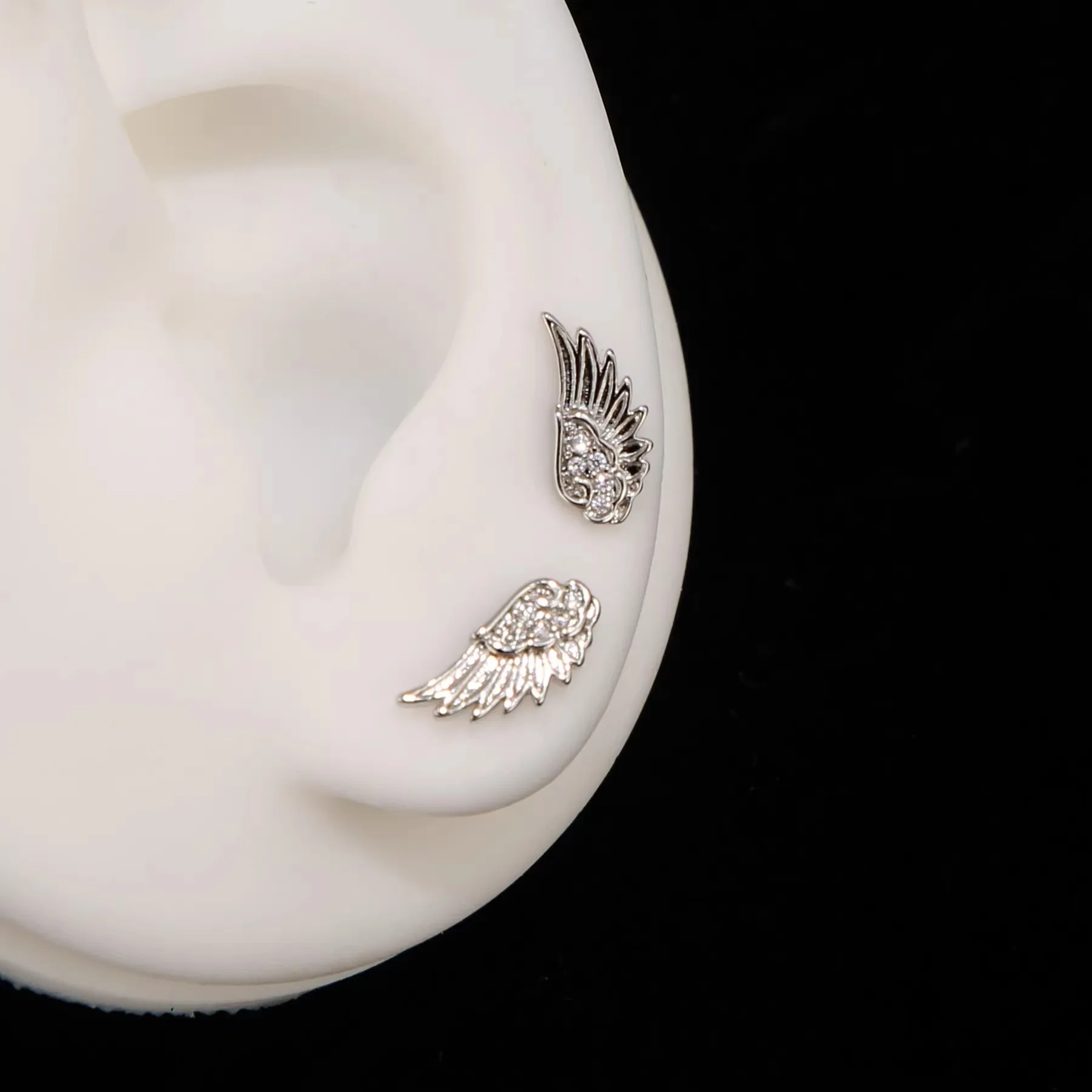 Women's 2pc Angel Wings Cross Stud Earrings, Gift for Her