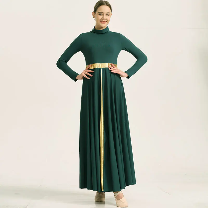 فستان نسائي معدني فضفاض بطول كامل وأكمام طويلة مدح الليتورجي الحديث للرقص عبادة الكنيسة رداء ملابس الرقص الغنائية